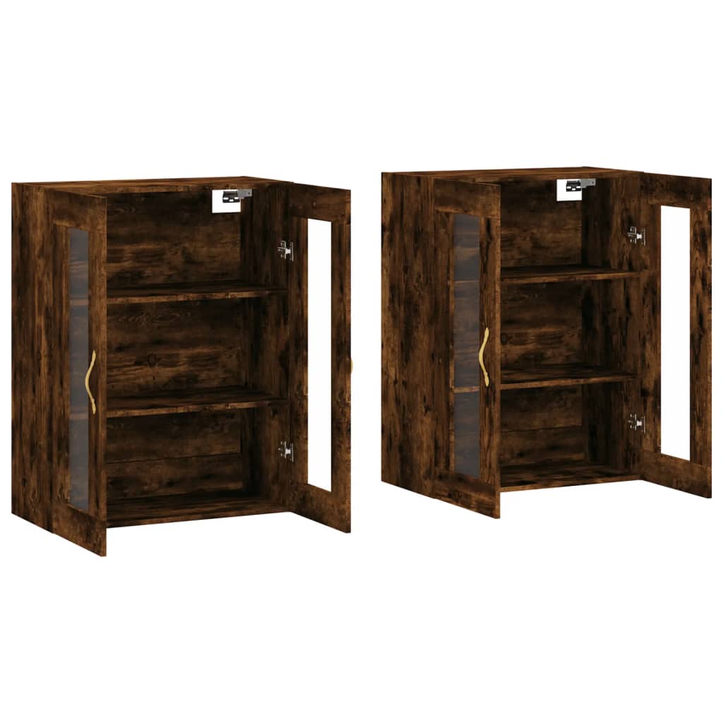 Wall-mounted cabinets, 2 pcs., smoked, wood