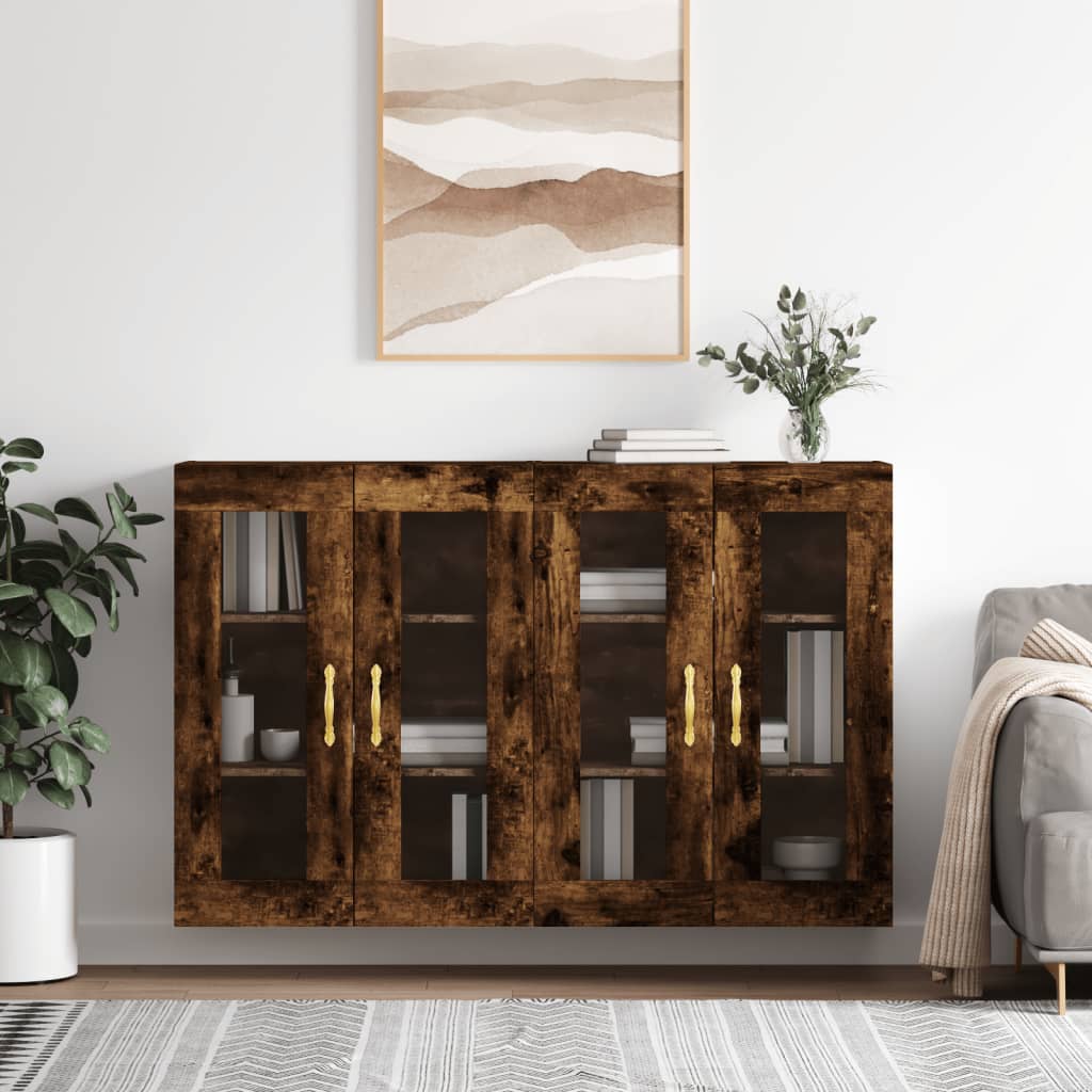 Wall-mounted cabinets, 2 pcs., smoked, wood