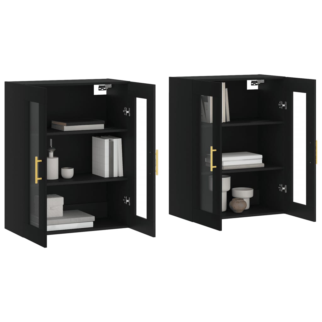 Wall-mounted cabinets, 2 pcs., black, wood