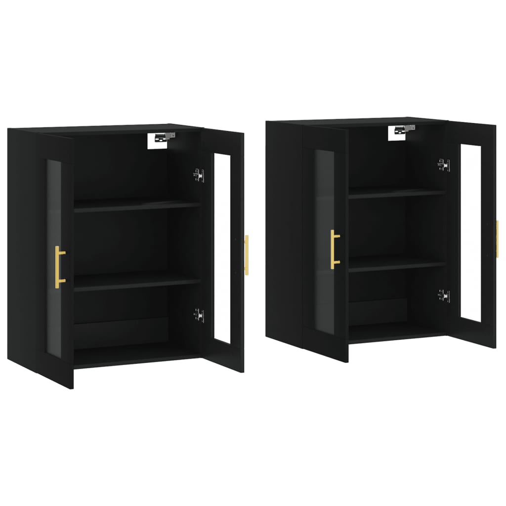 Wall-mounted cabinets, 2 pcs., black, wood