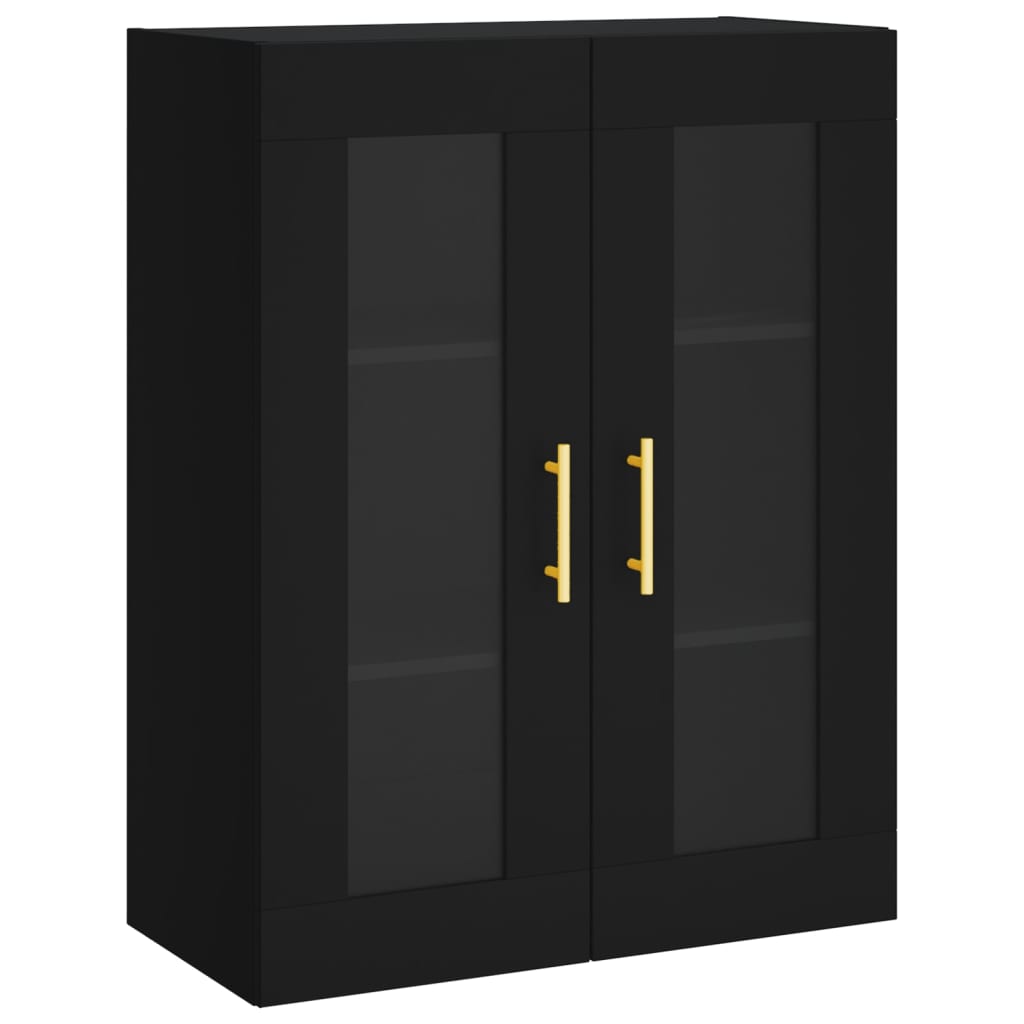 Wall-mounted cabinets, 2 pcs., black, wood