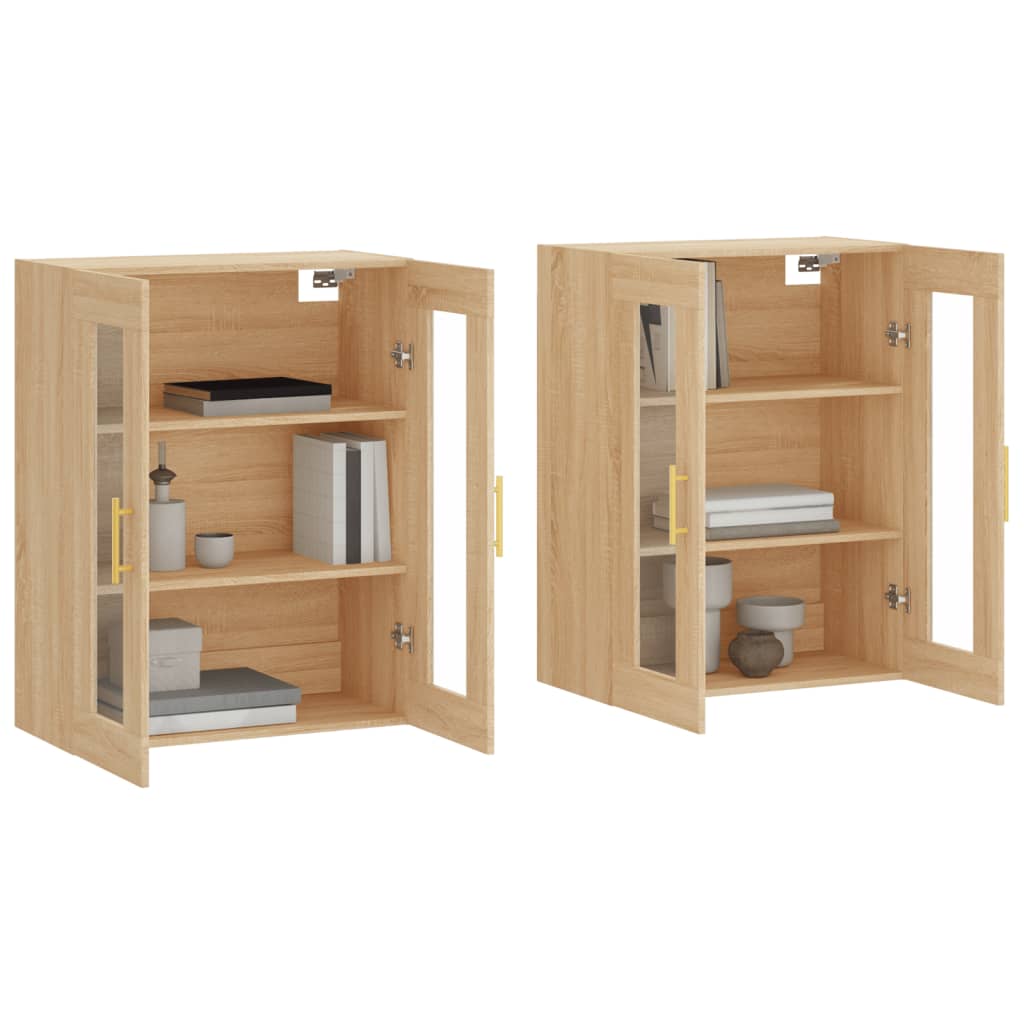 Wall-mounted cabinets, 2 pcs., oak, wood