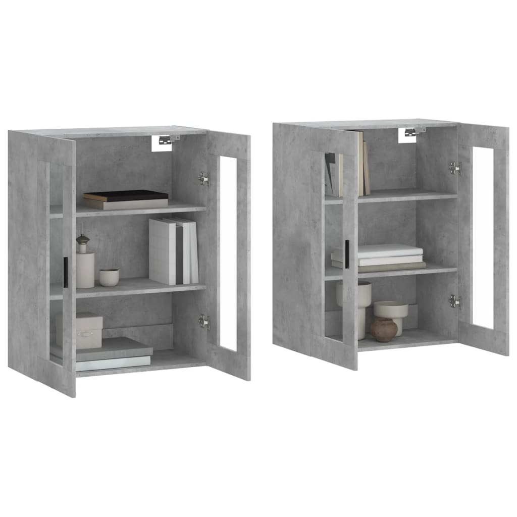 Wall-mounted cabinets, 2 pcs., concrete, wood