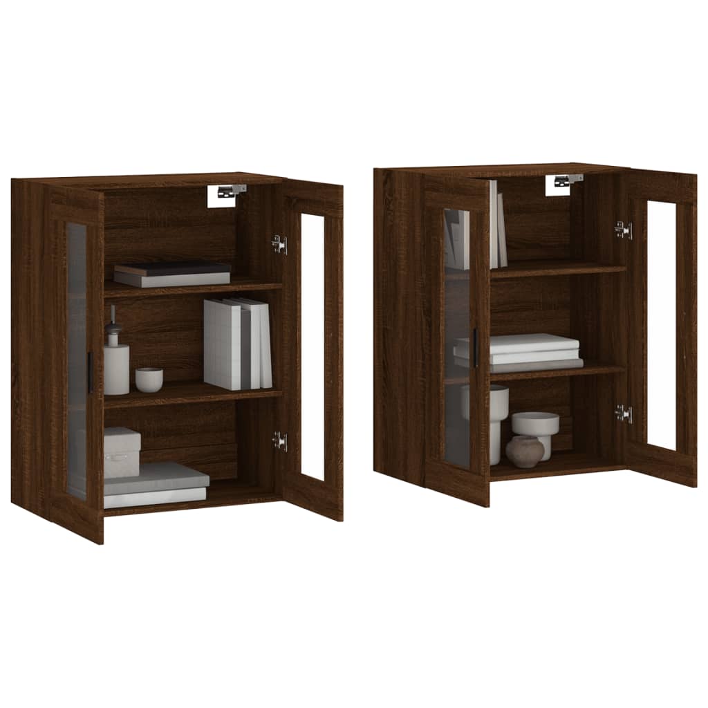 Wall-mounted cabinets, 2 pcs, brown, wood