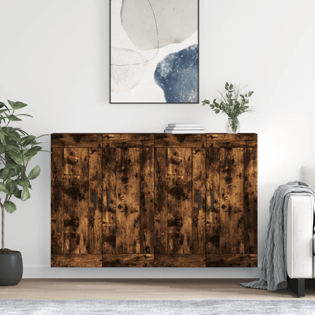 Wall-mounted cabinets, 2 pcs., smoked, wood