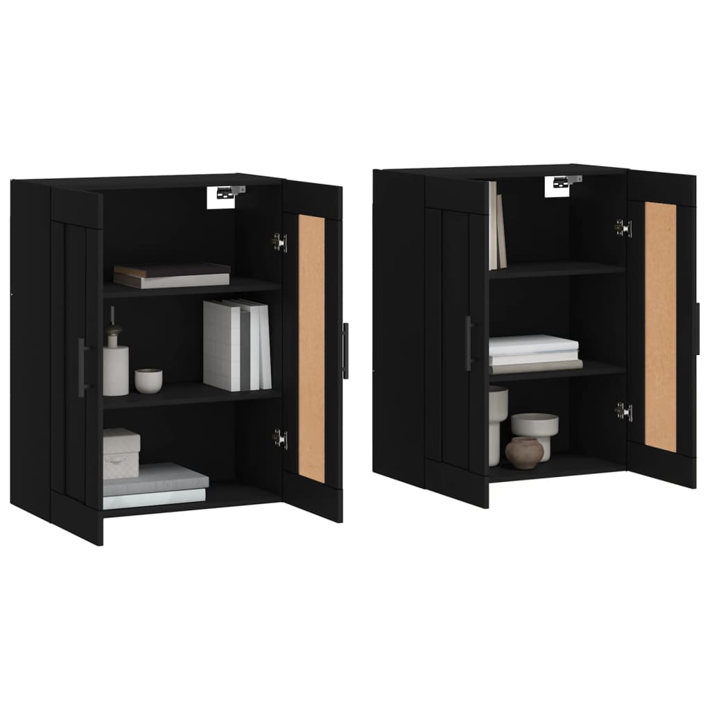 Wall-mounted cabinets, 2 pcs., black, wood