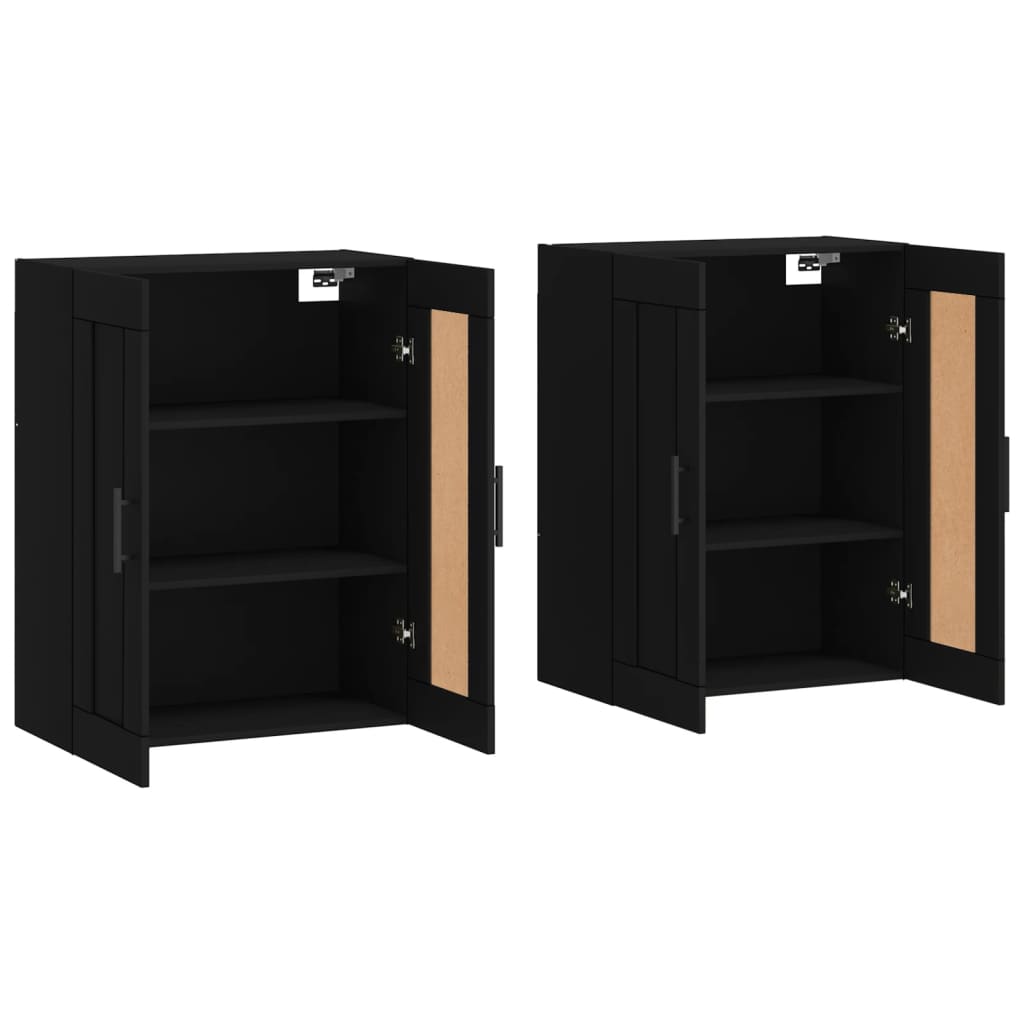 Wall-mounted cabinets, 2 pcs., black, wood