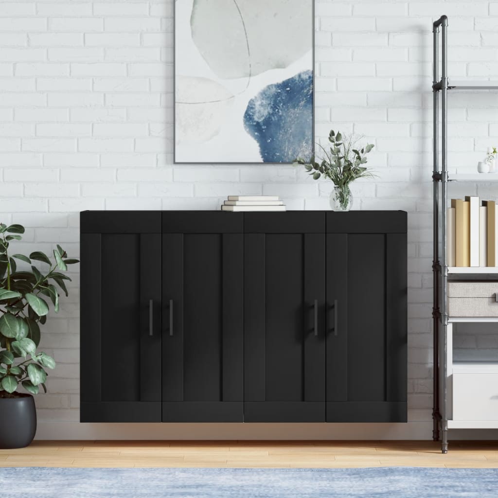 Wall-mounted cabinets, 2 pcs., black, wood