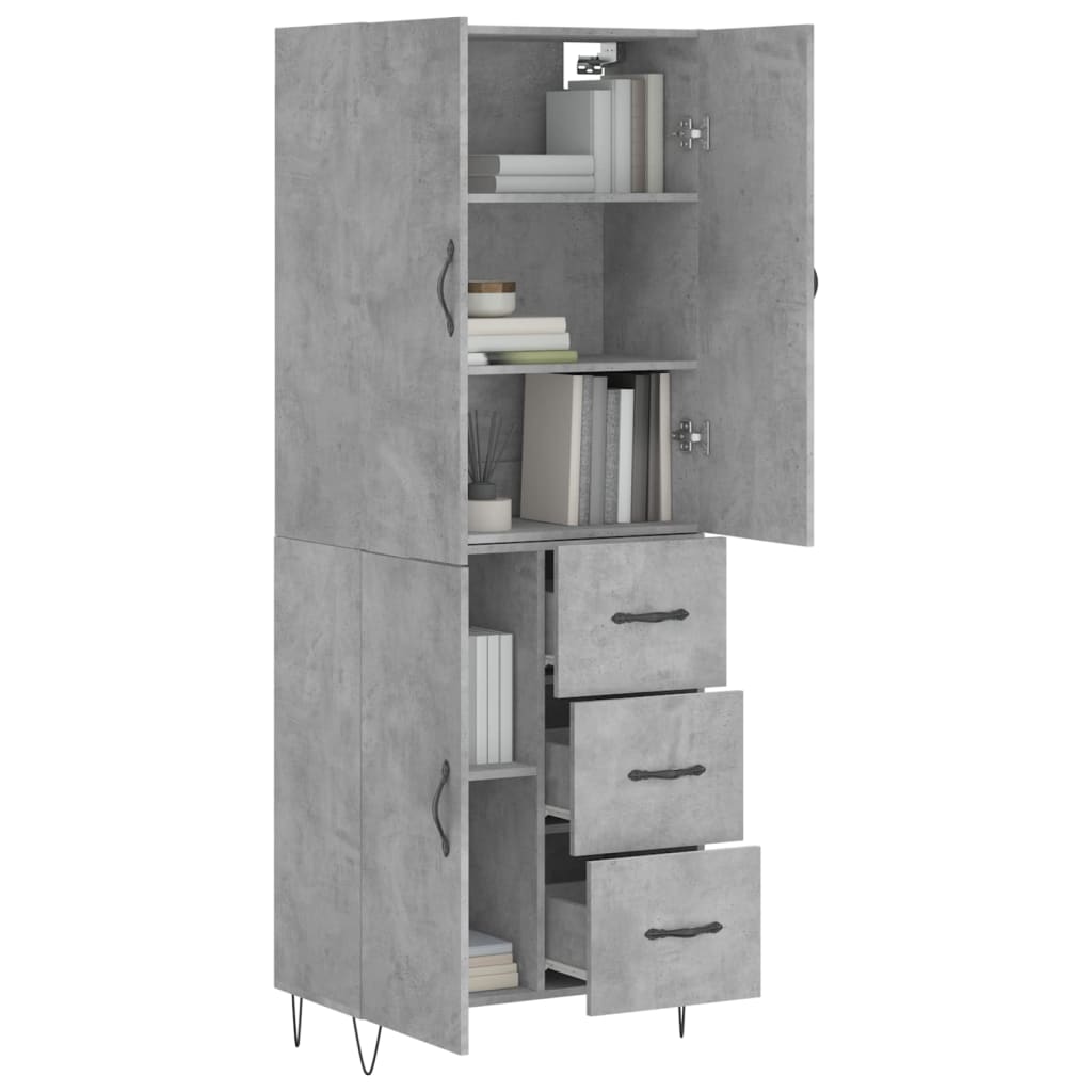 Chest of drawers, concrete grey, 69.5x34x180cm, engineered wood