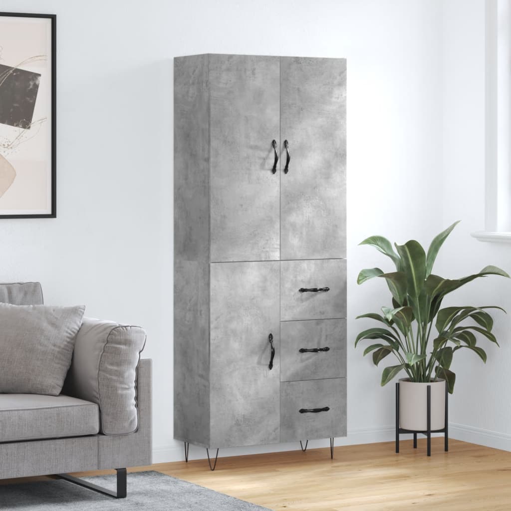 Chest of drawers, concrete grey, 69.5x34x180cm, engineered wood