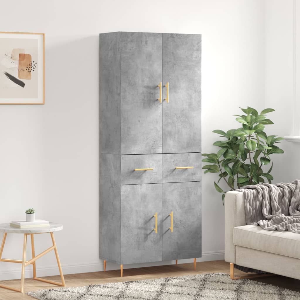 Chest of drawers, concrete grey, 69.5x34x180cm, engineered wood