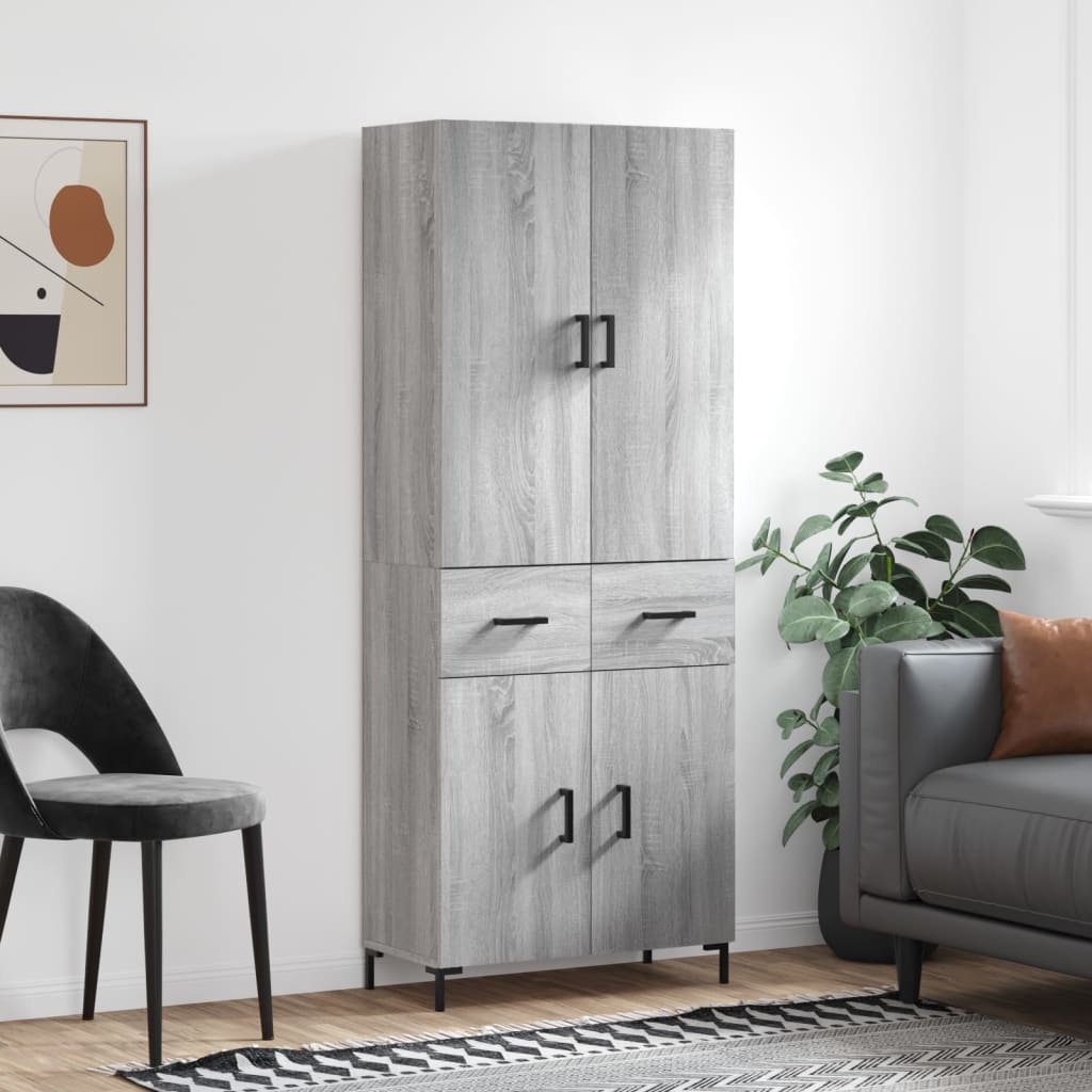 Chest of drawers, grey oak, 69.5x34x180cm, engineered wood