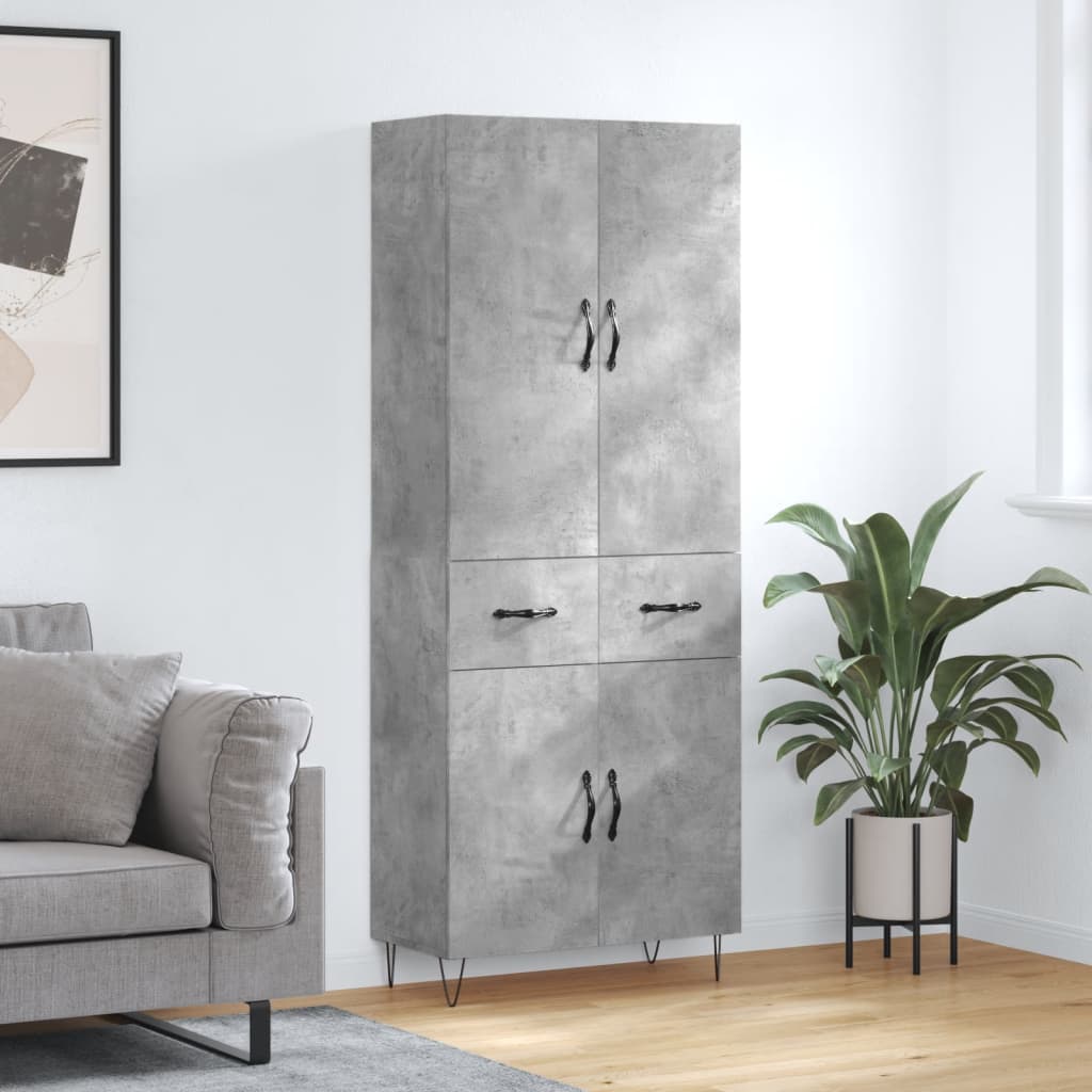 Chest of drawers, concrete grey, 69.5x34x180cm, engineered wood