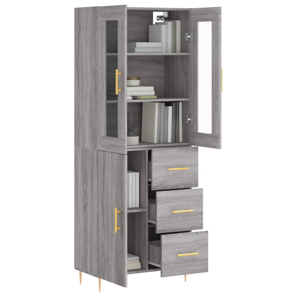 Chest of drawers, grey oak, 69.5x34x180cm, engineered wood
