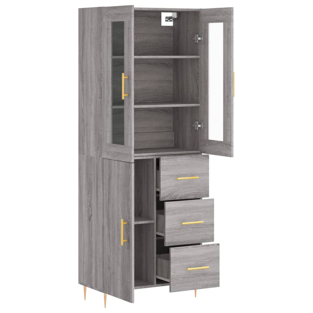 Chest of drawers, grey oak, 69.5x34x180cm, engineered wood