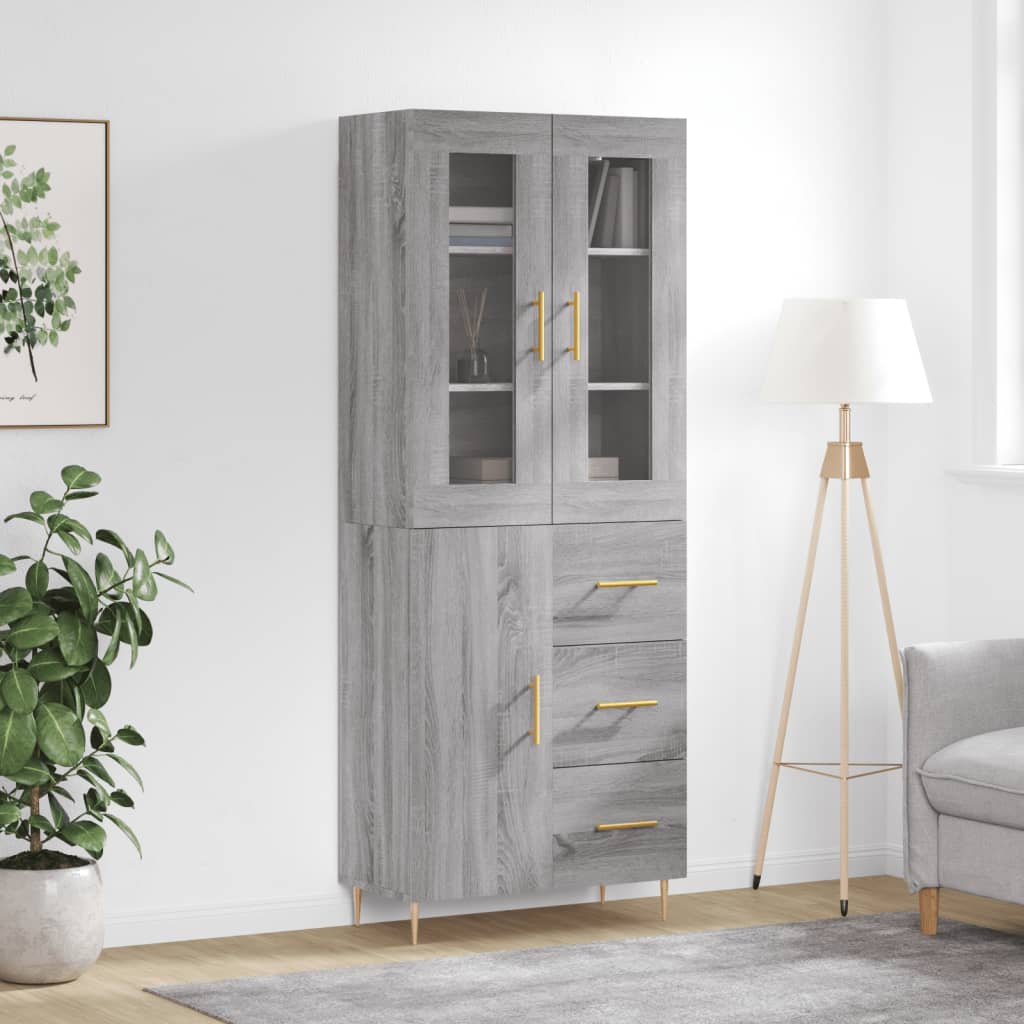Chest of drawers, grey oak, 69.5x34x180cm, engineered wood