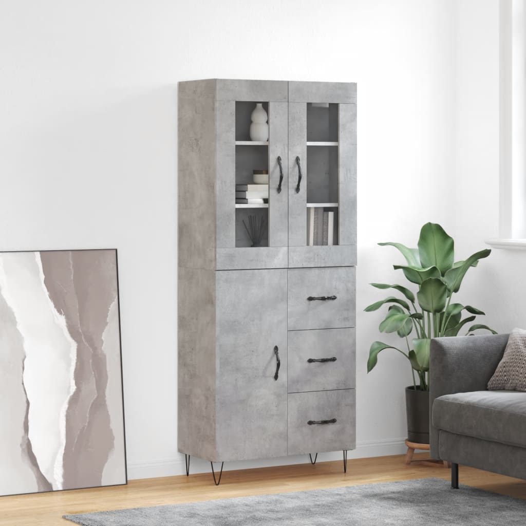 Chest of drawers, concrete grey, 69.5x34x180cm, engineered wood