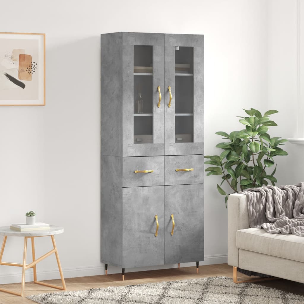 Kumode, betona pelēka krāsa, 69,5x34x180 cm, apstrādāta koksne