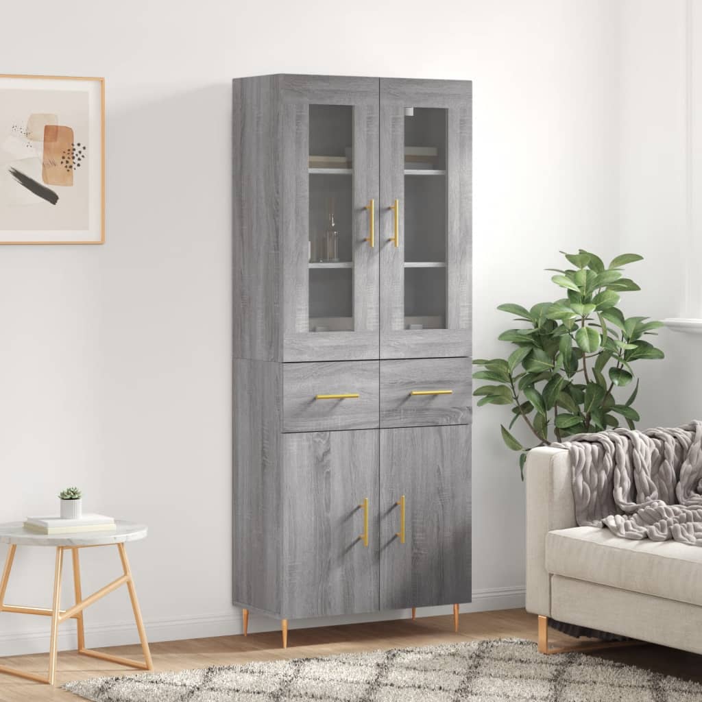 Chest of drawers, grey oak, 69.5x34x180cm, engineered wood