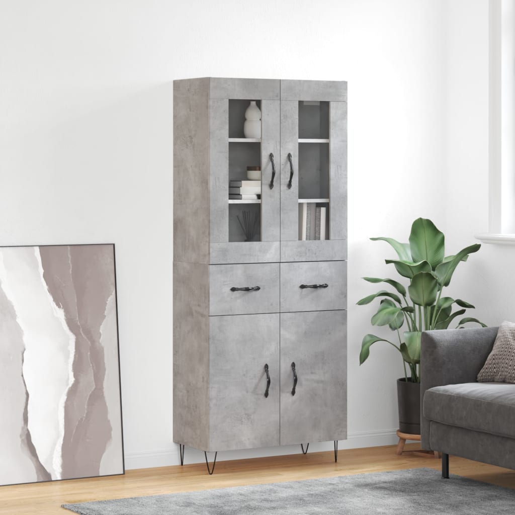 Chest of drawers, concrete grey, 69.5x34x180cm, engineered wood