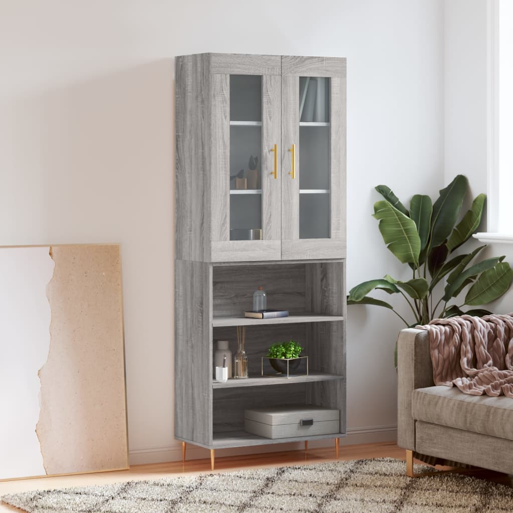 Chest of drawers, grey oak, 69.5x34x180cm, engineered wood