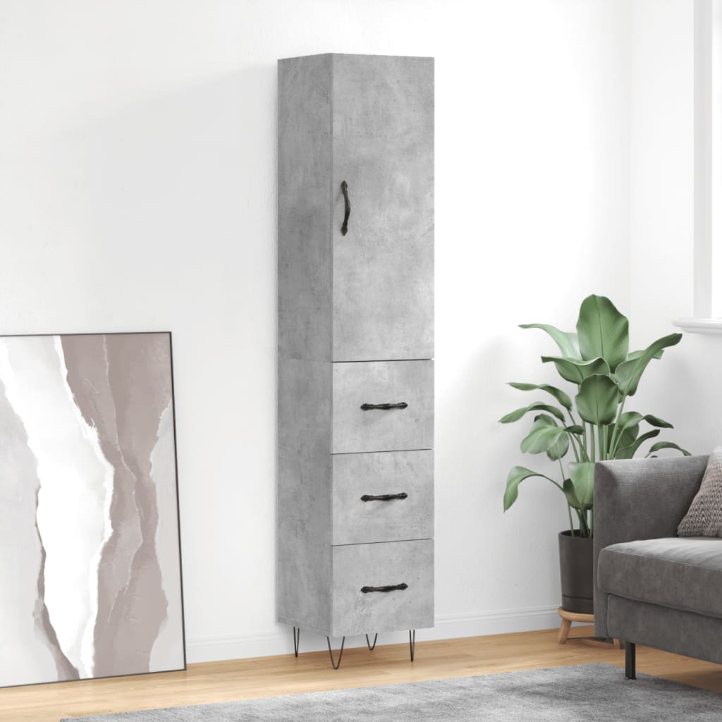 Chest of drawers, concrete grey, 34.5x34x180cm, engineered wood