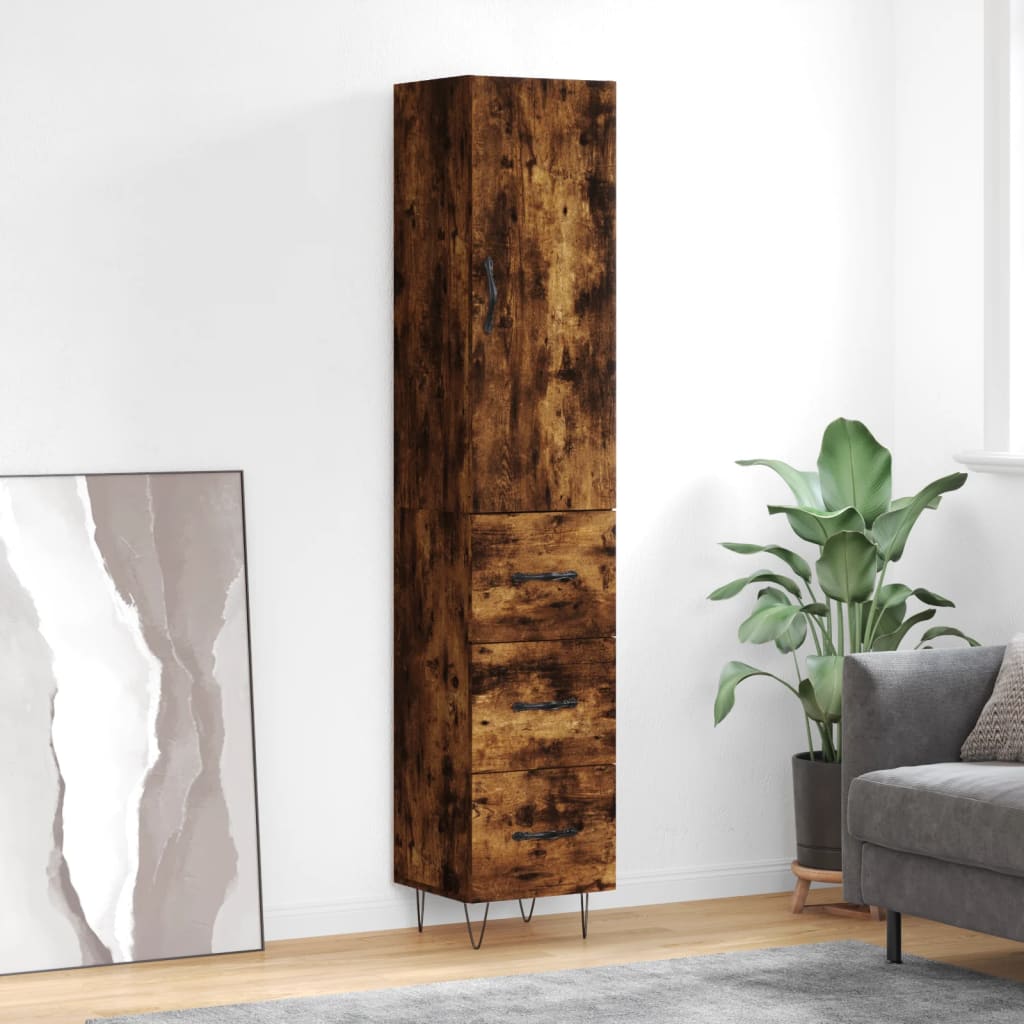 Komoda, dūminio ąžuolo spalvos, 34,5x34x180cm, apdirbta mediena