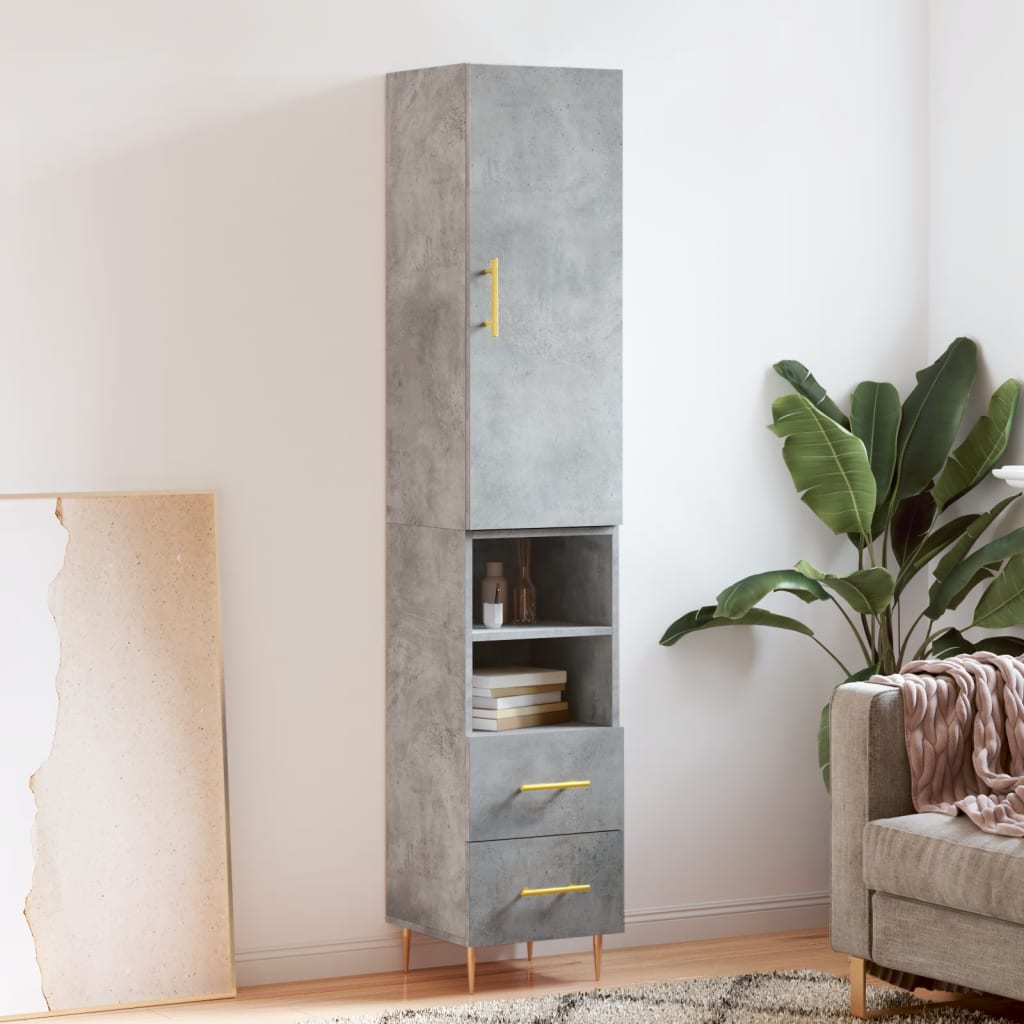 Chest of drawers, concrete grey, 34.5x34x180cm, engineered wood