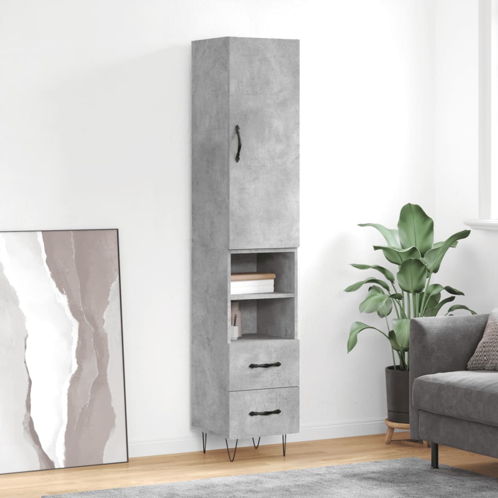 Komoda, betono pilkos spalvos, 34,5x34x180cm, apdirbta mediena