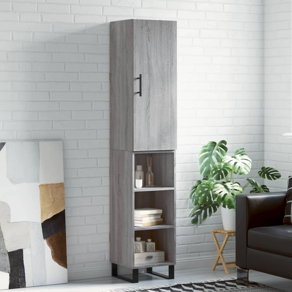 Chest of drawers, grey oak, 34.5x34x180cm, engineered wood