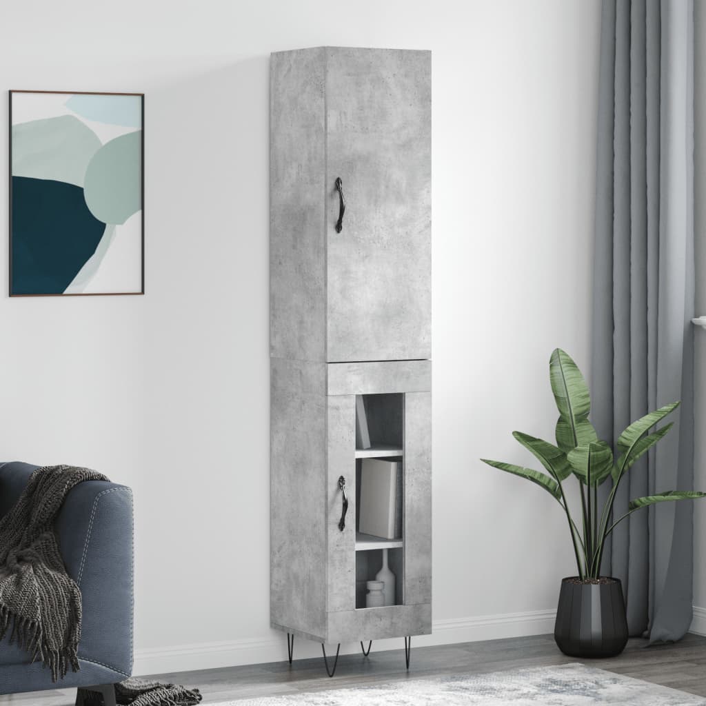 Komoda, betono pilkos spalvos, 34,5x34x180cm, apdirbta mediena