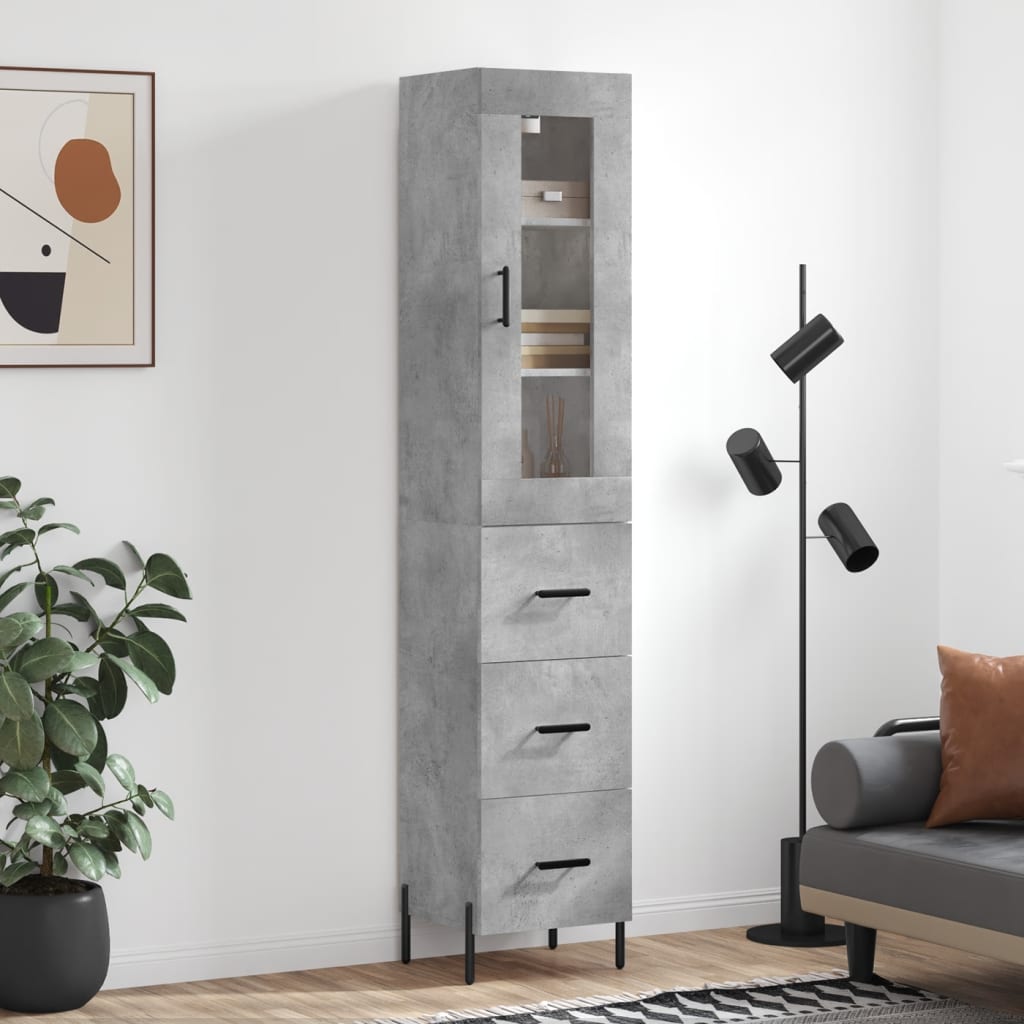 Kumode, betona pelēka krāsa, 34,5x34x180cm, apstrādāta koksne