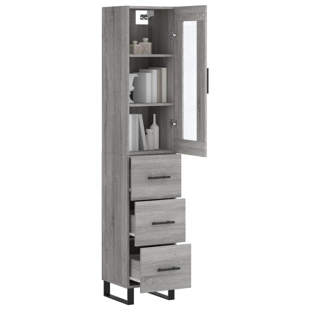 Chest of drawers, grey oak, 34.5x34x180cm, engineered wood