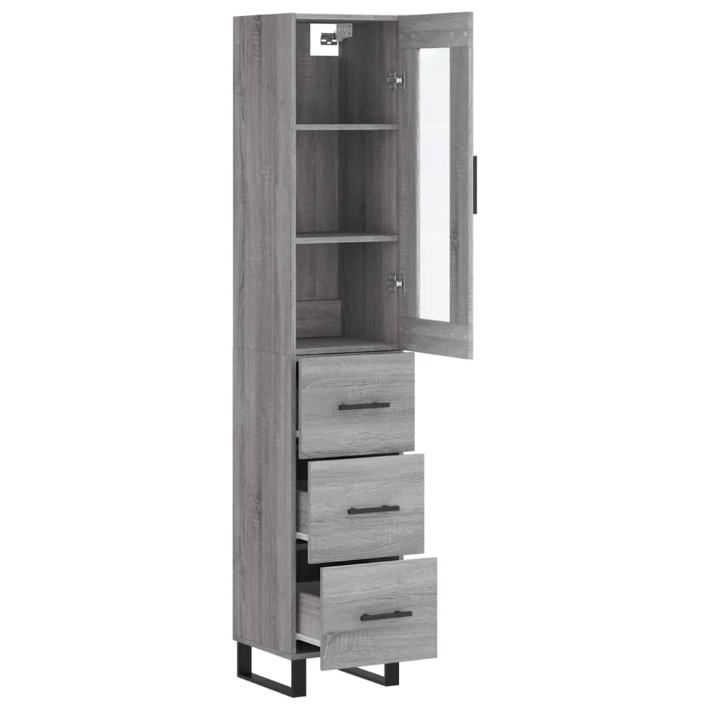 Chest of drawers, grey oak, 34.5x34x180cm, engineered wood