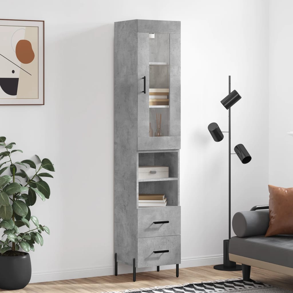 Kumode, betona pelēka krāsa, 34,5x34x180cm, apstrādāta koksne