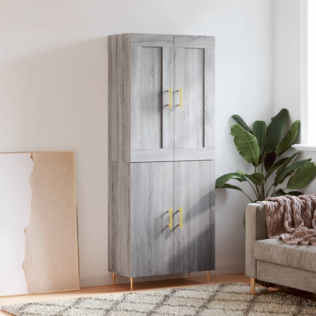 Chest of drawers, grey oak, 69.5x34x180cm, engineered wood