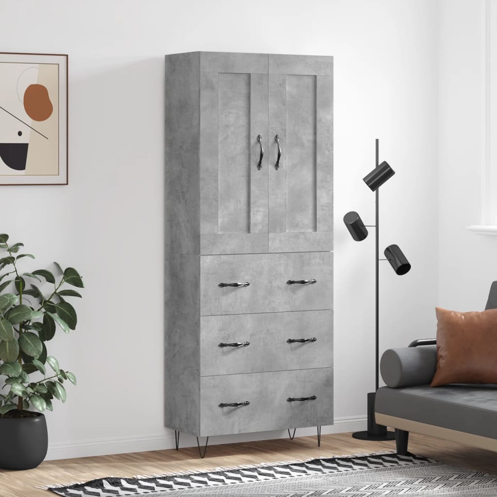 Komoda, betono pilkos spalvos, 69,5x34x180cm, apdirbta mediena