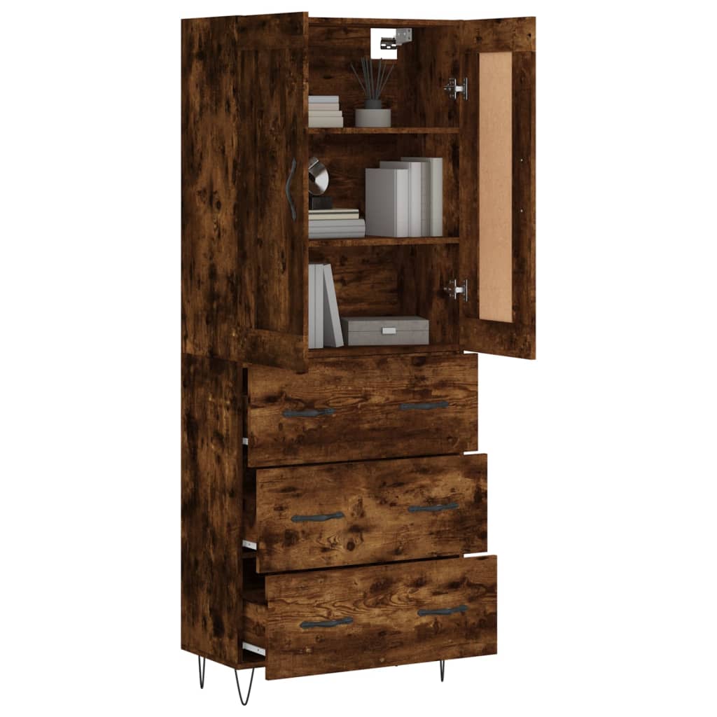 Chest of drawers, smoke oak, 69.5x34x180cm, engineered wood