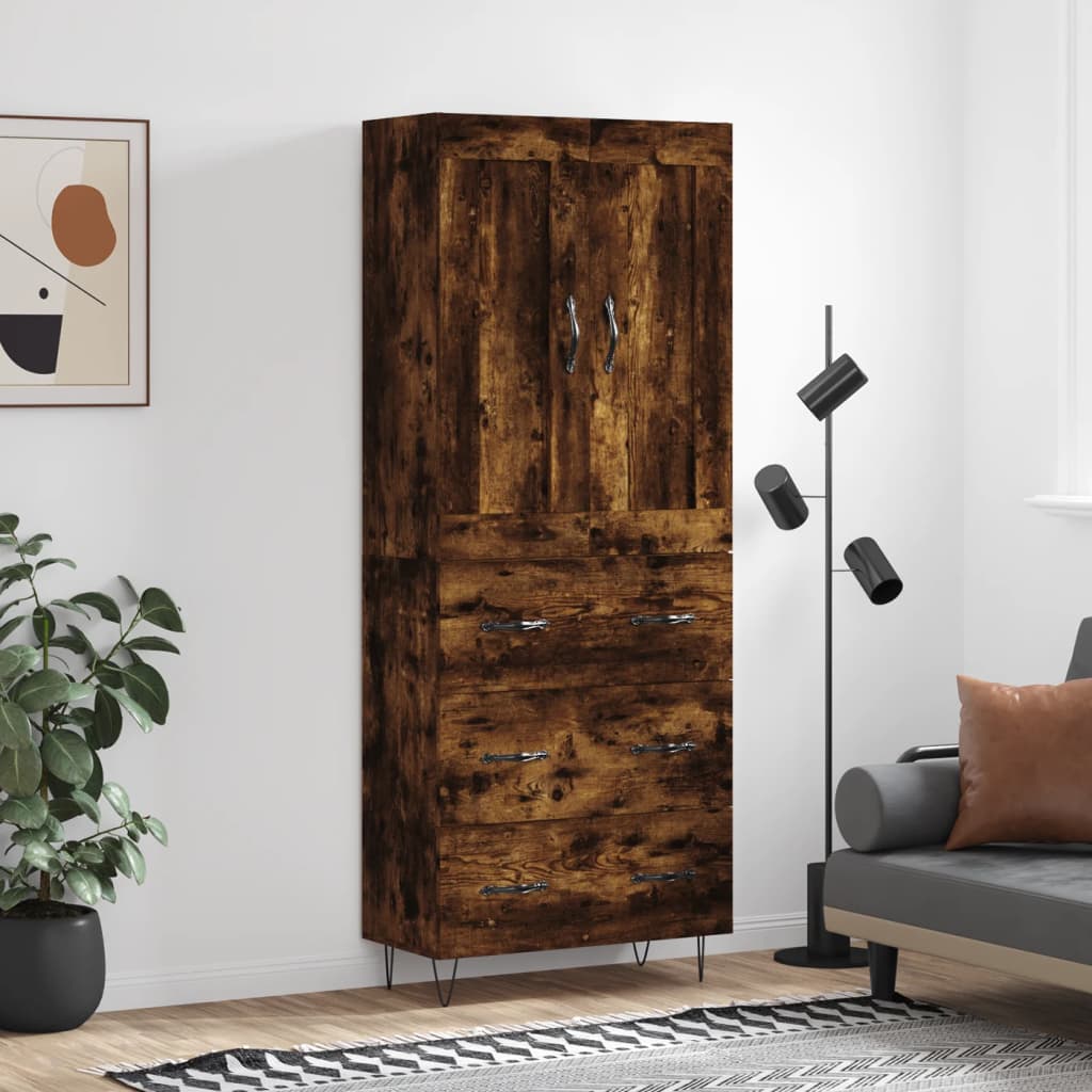 Chest of drawers, smoke oak, 69.5x34x180cm, engineered wood