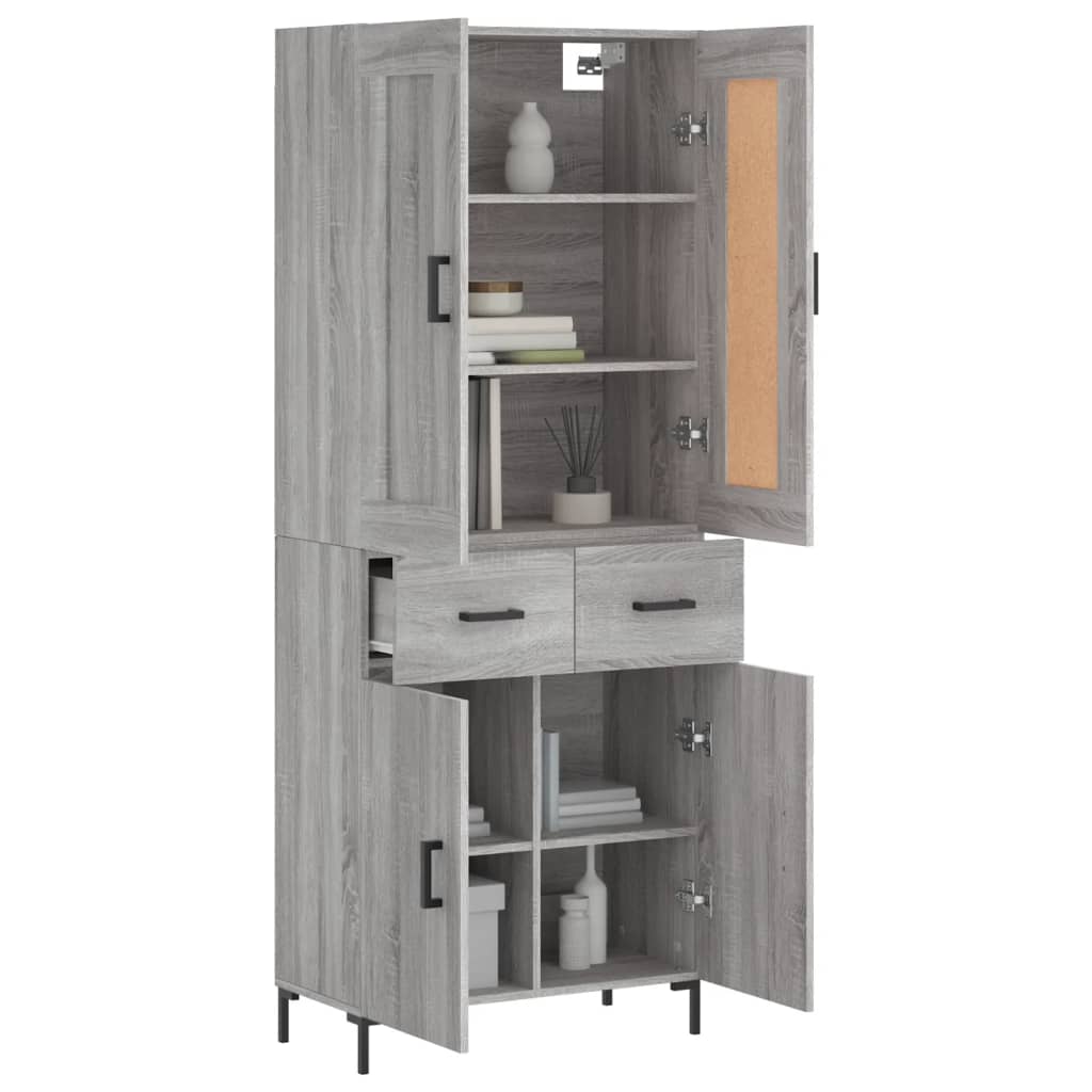 Chest of drawers, grey oak, 69.5x34x180cm, engineered wood