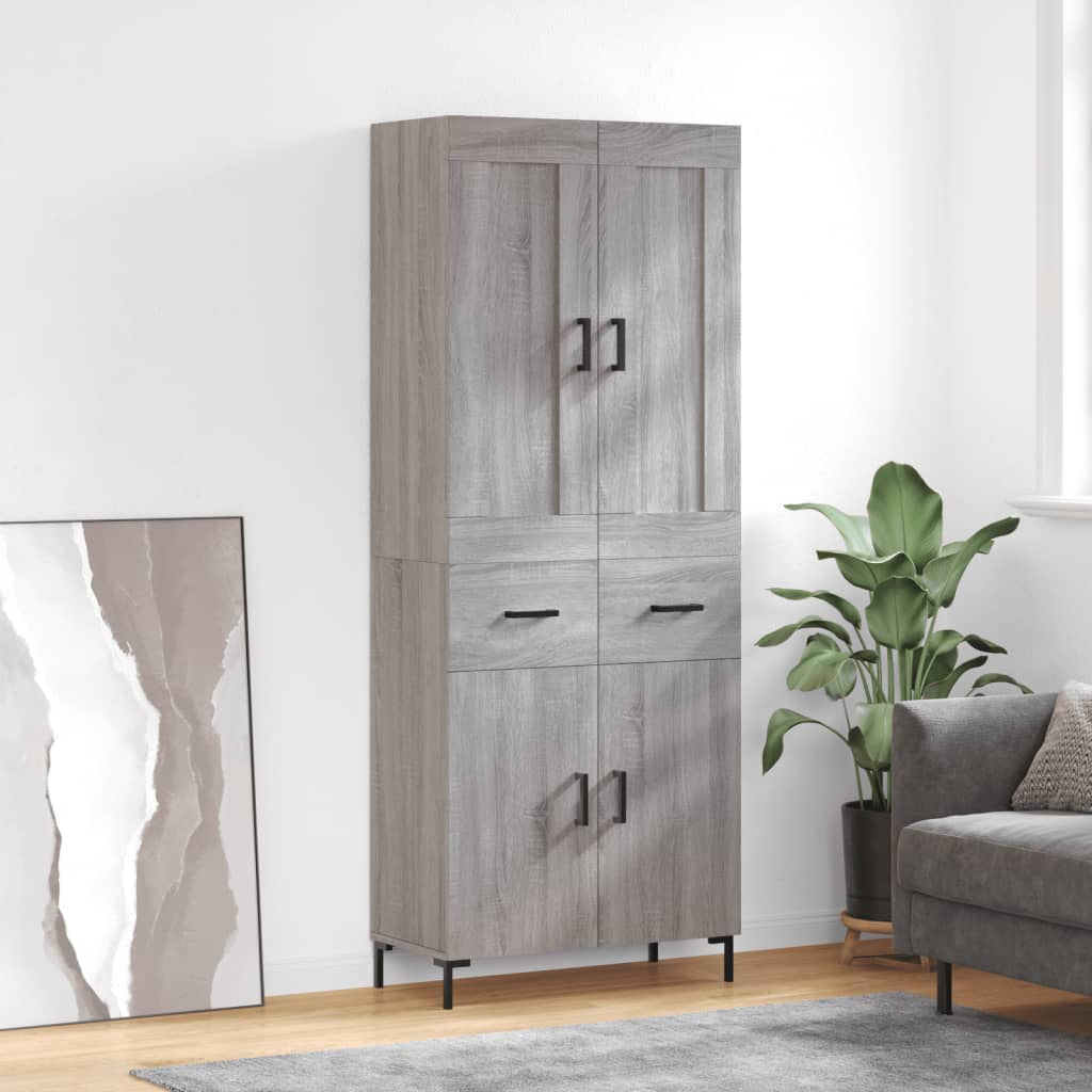 Chest of drawers, grey oak, 69.5x34x180cm, engineered wood