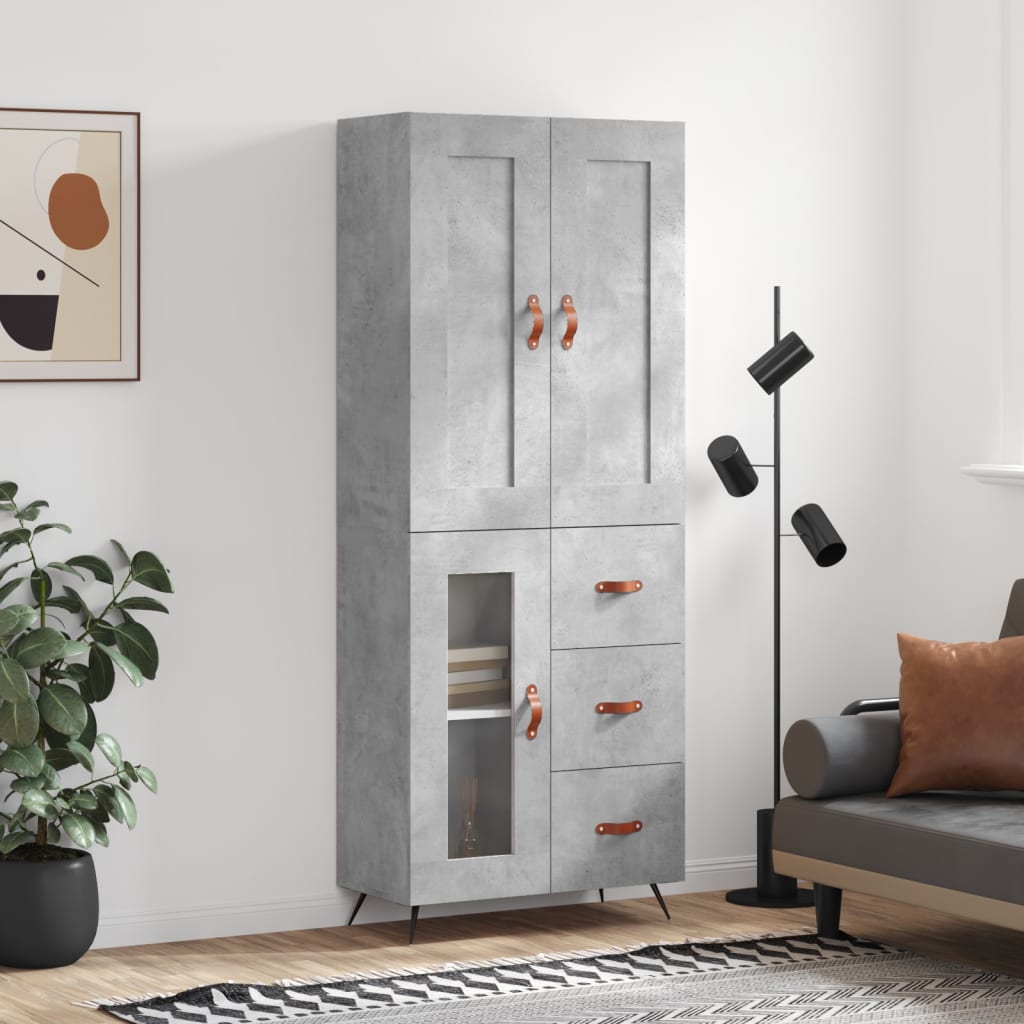 Kumode, betona pelēka krāsa, 69,5x34x180cm, apstrādāta koksne