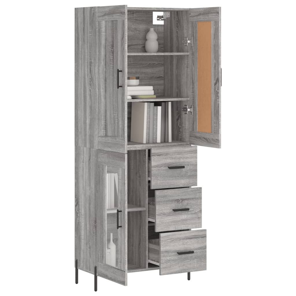 Chest of drawers, grey oak, 69.5x34x180cm, engineered wood