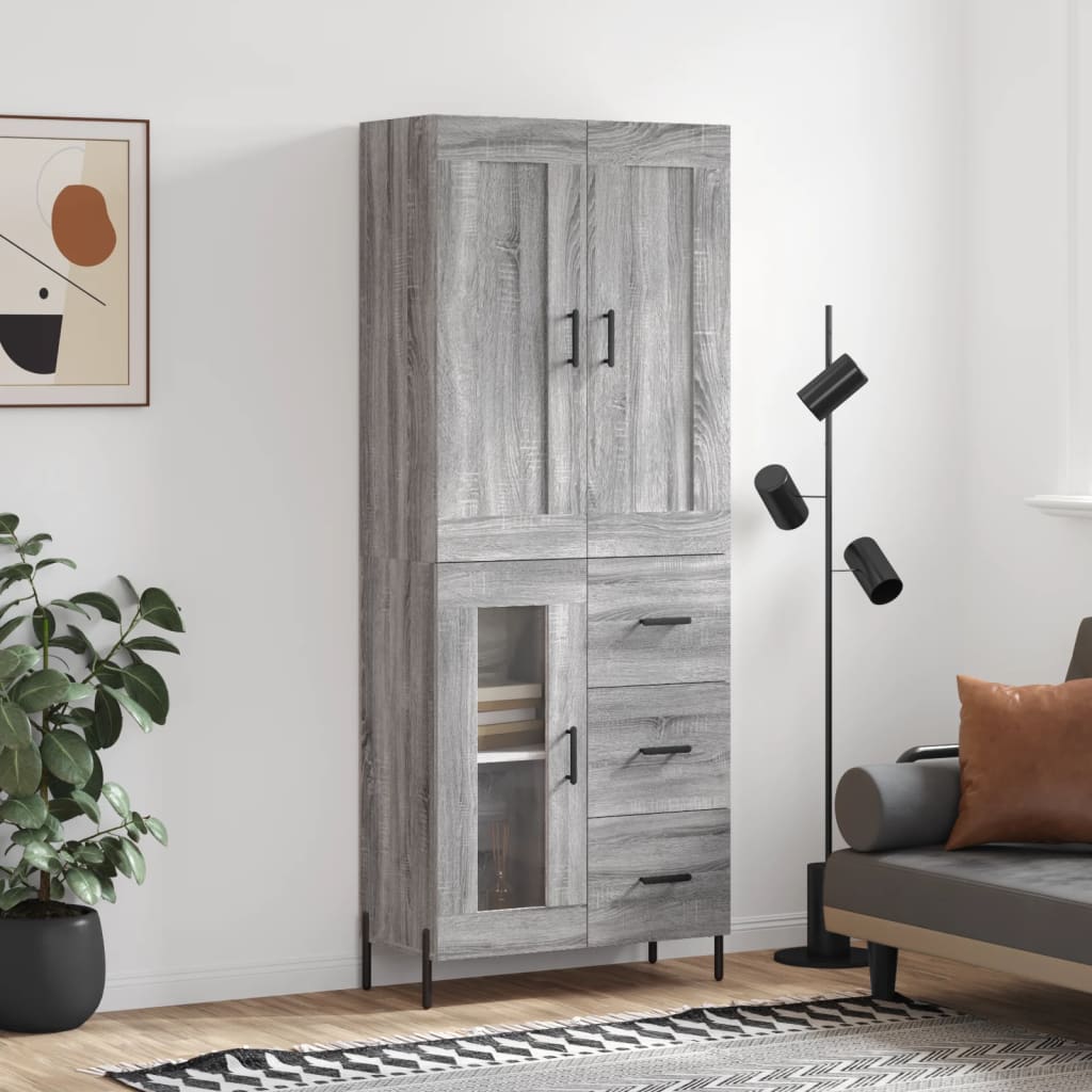 Chest of drawers, grey oak, 69.5x34x180cm, engineered wood
