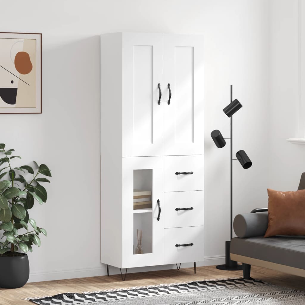 Chest of drawers, white, 69.5x34x180cm, engineered wood