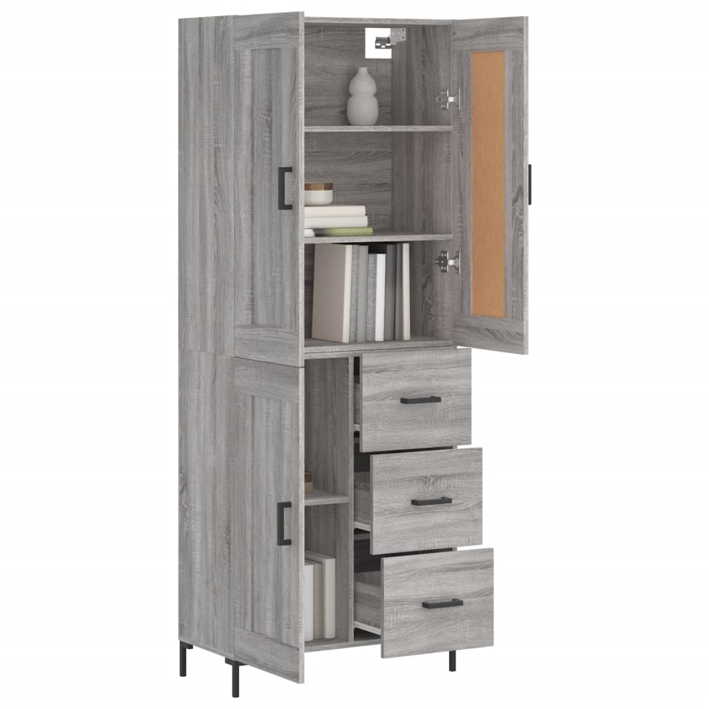 Chest of drawers, grey oak, 69.5x34x180cm, engineered wood