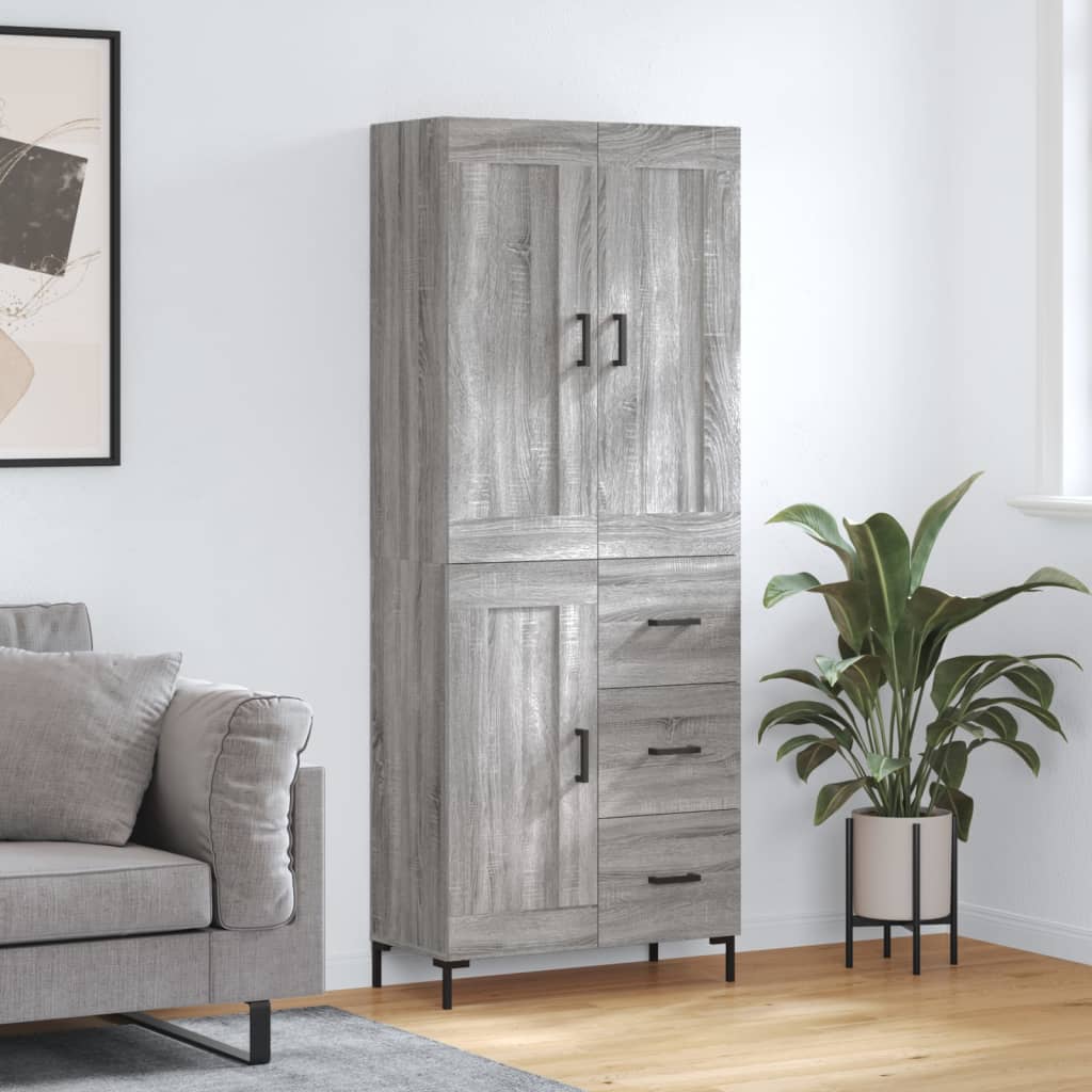 Chest of drawers, grey oak, 69.5x34x180cm, engineered wood