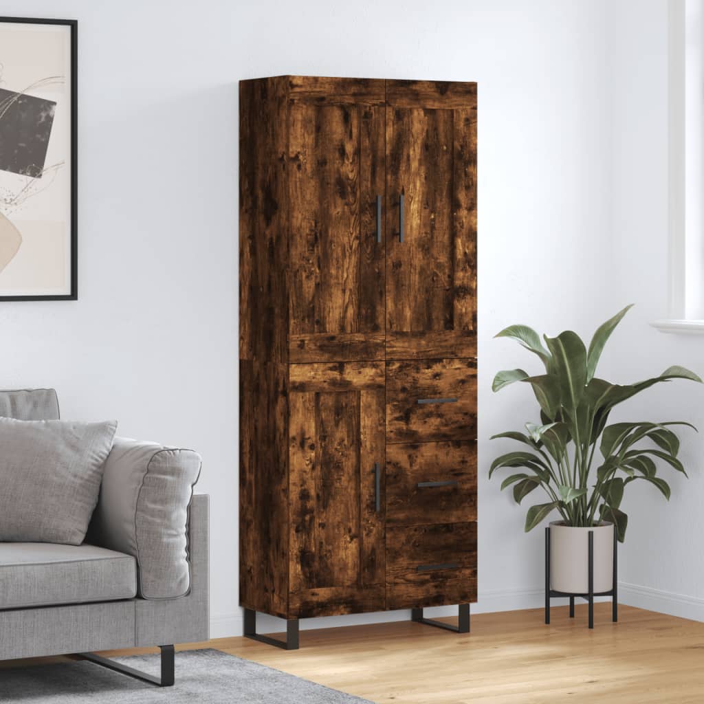 Chest of drawers, smoke oak, 69.5x34x180cm, engineered wood