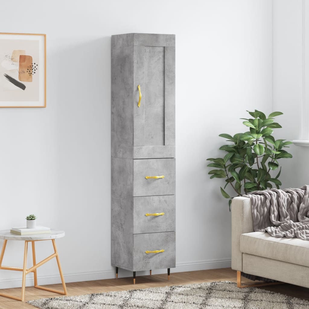 Kumode, betona pelēka krāsa, 34,5x34x180cm, apstrādāta koksne