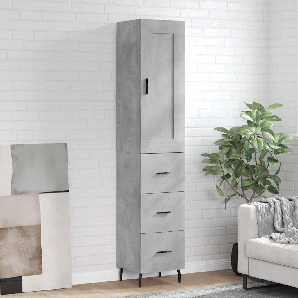 Kumode, betona pelēka krāsa, 34,5x34x180cm, apstrādāta koksne